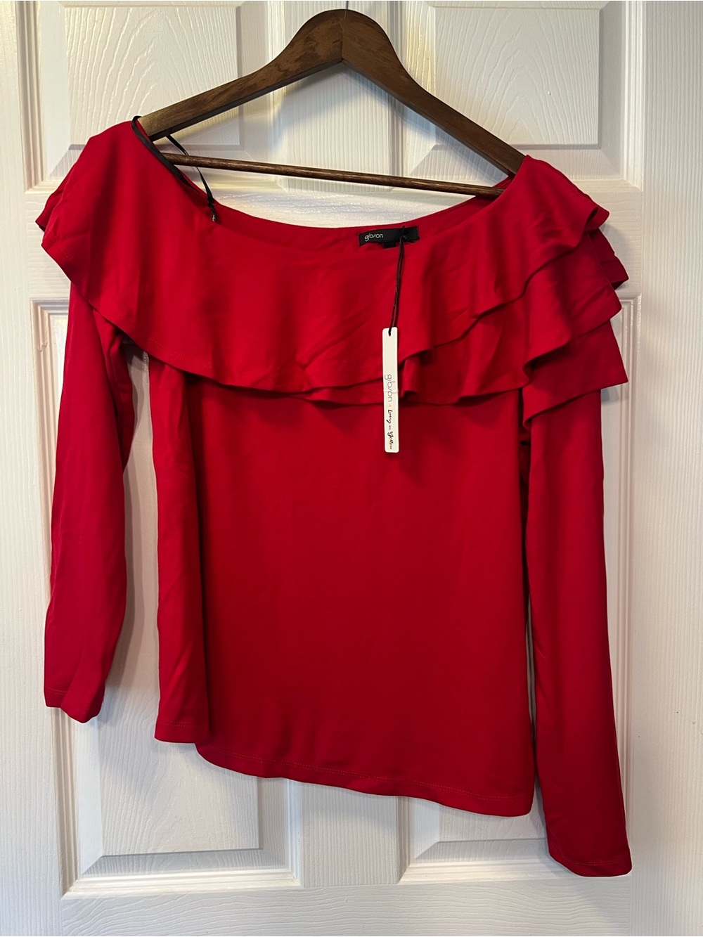 Gibson Off-Shoulder Red Ruffle Long Sleeve Blouse